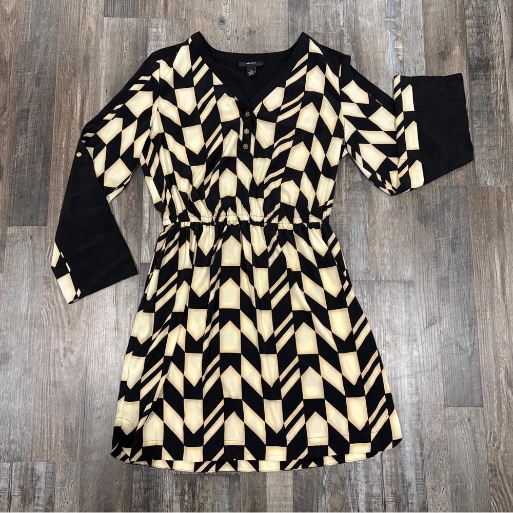 Alfani Geometric Black and Cream Dress